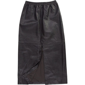 Hush Brown Crocodile Embossed Leather Midi Skirt