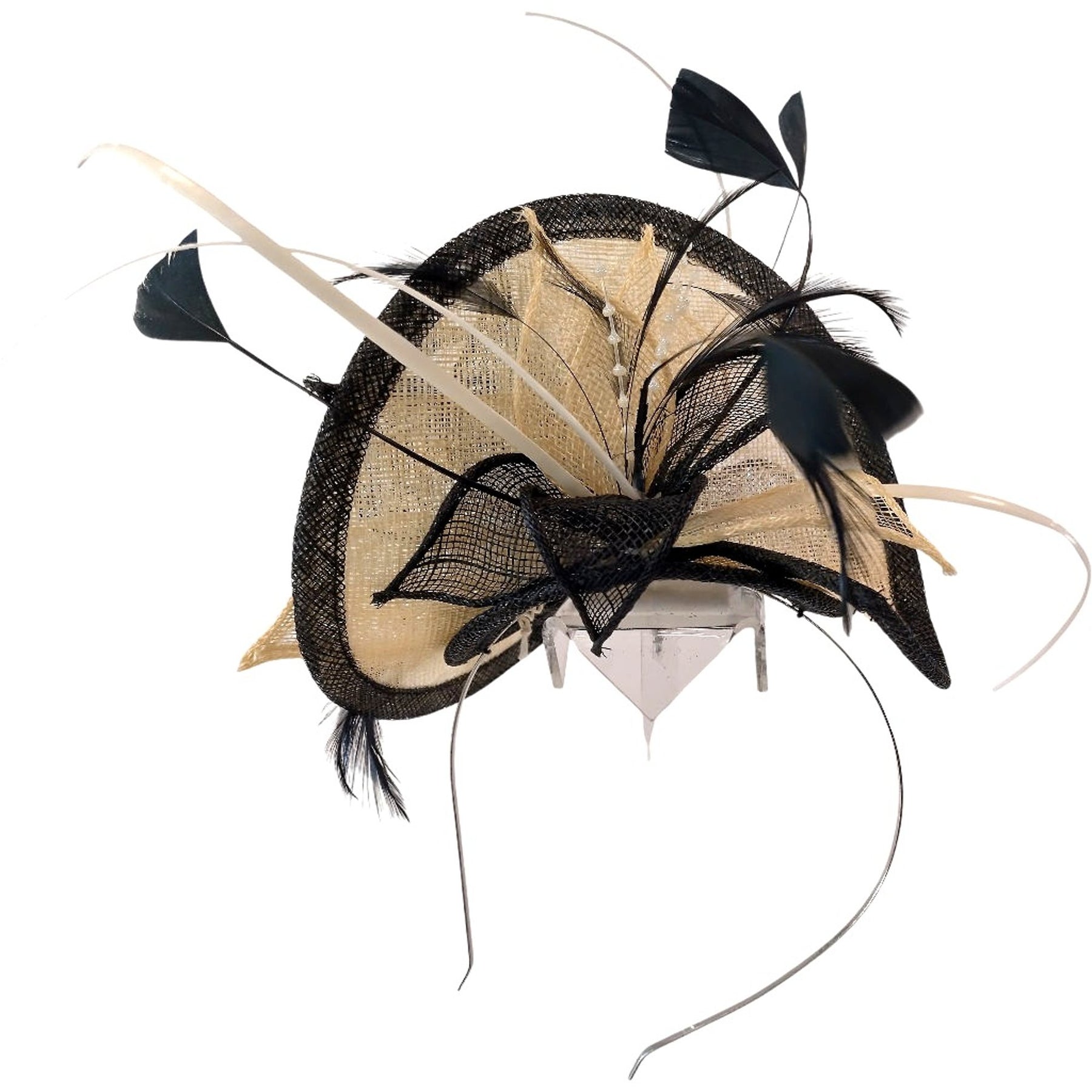 Jacques Vert Black/Beige Fascinator with Feathers