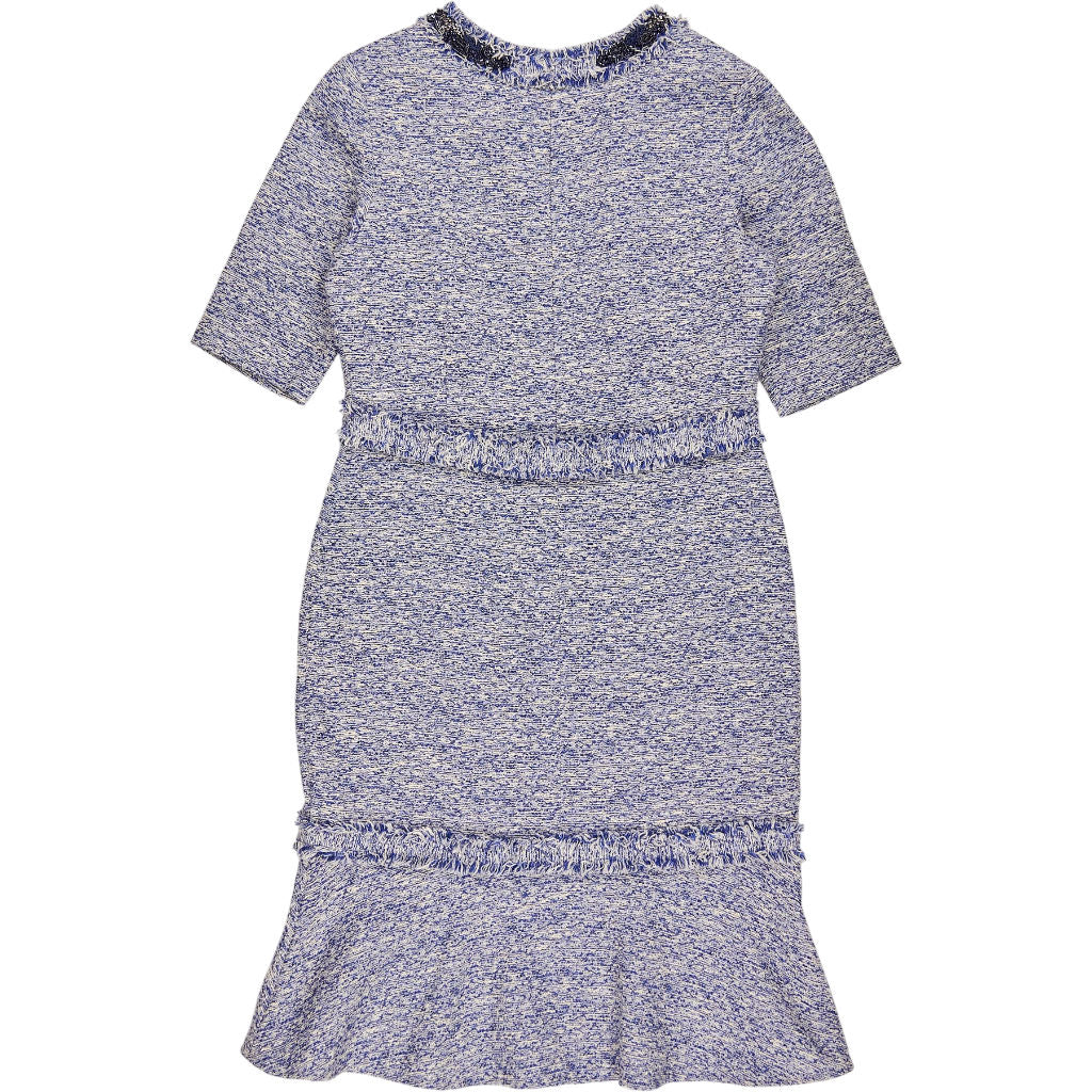Teri Jon Blue Tweed Dress with Beaded Trim