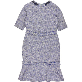 Teri Jon Blue Tweed Dress with Beaded Trim
