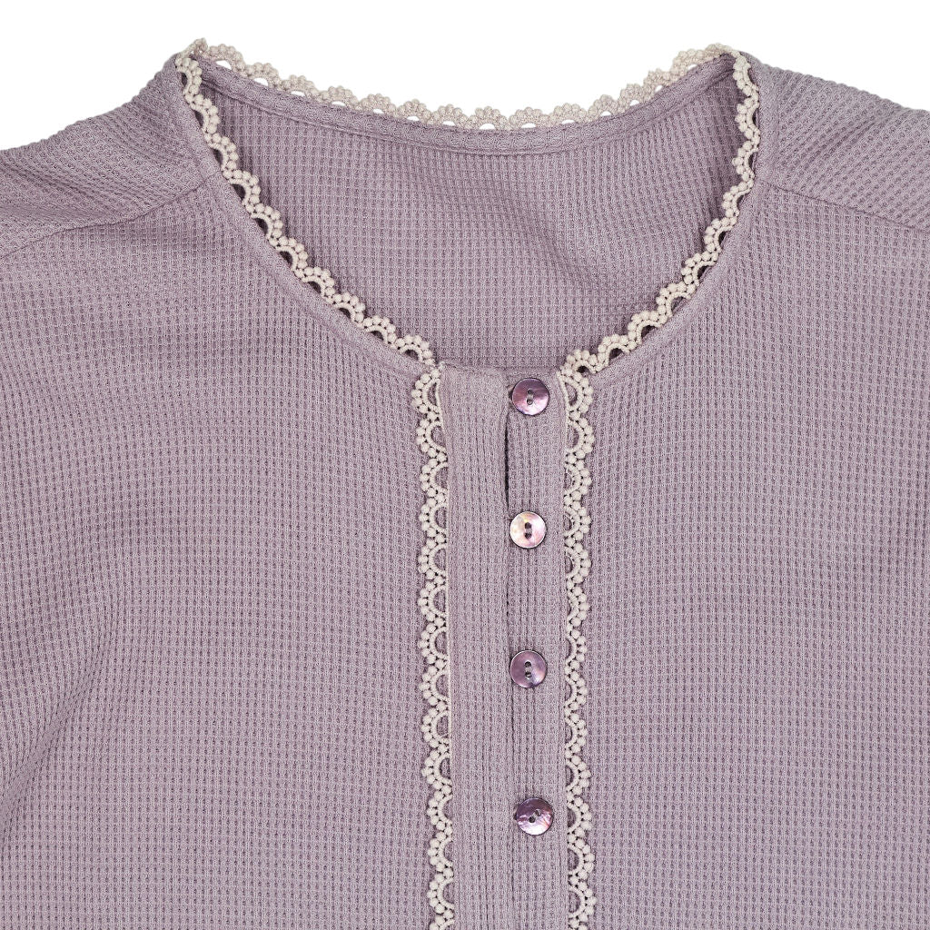 WYSE Mauve Lace Trim Henley Top