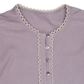 WYSE Mauve Lace Trim Henley Top