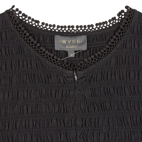 Wyse Black Smocked Midi Dress UK 8