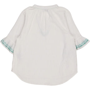 NRBY White Green Embroidered Top