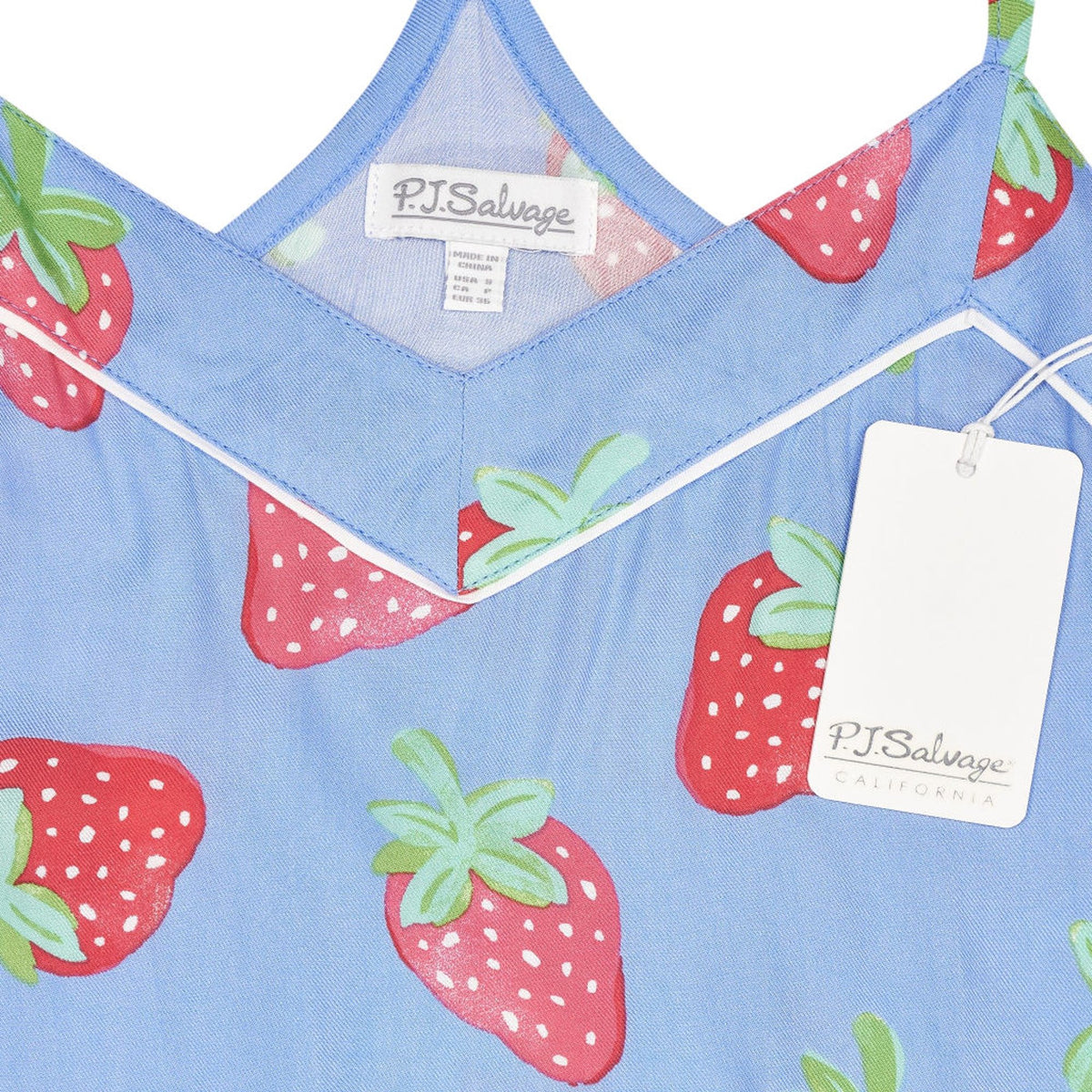 P.J. Salvage Blue Strawberry Print Tank Top