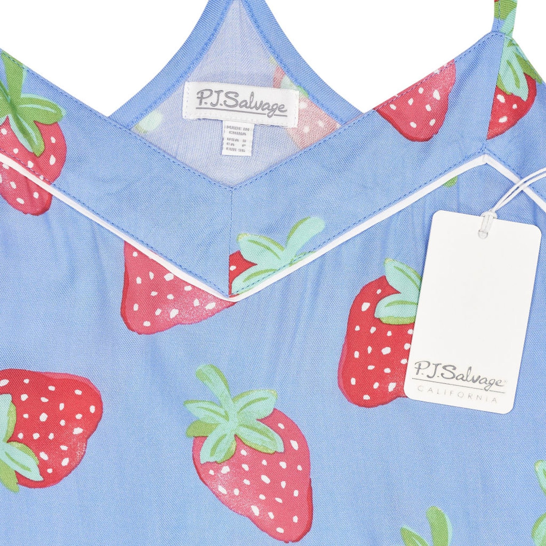 P.J. Salvage Blue Strawberry Print Tank Top