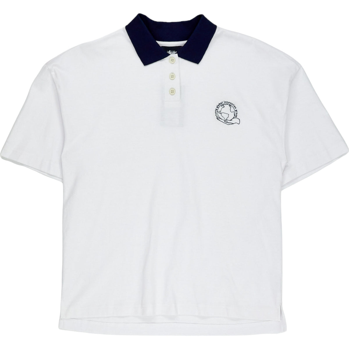 Stussy White Navy Oversized Polo Shirt