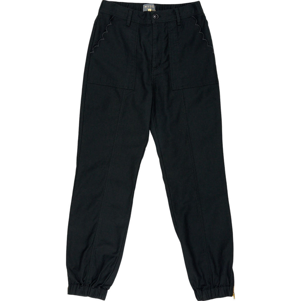 WYSE Black Lara Scallop Cargo Pants
