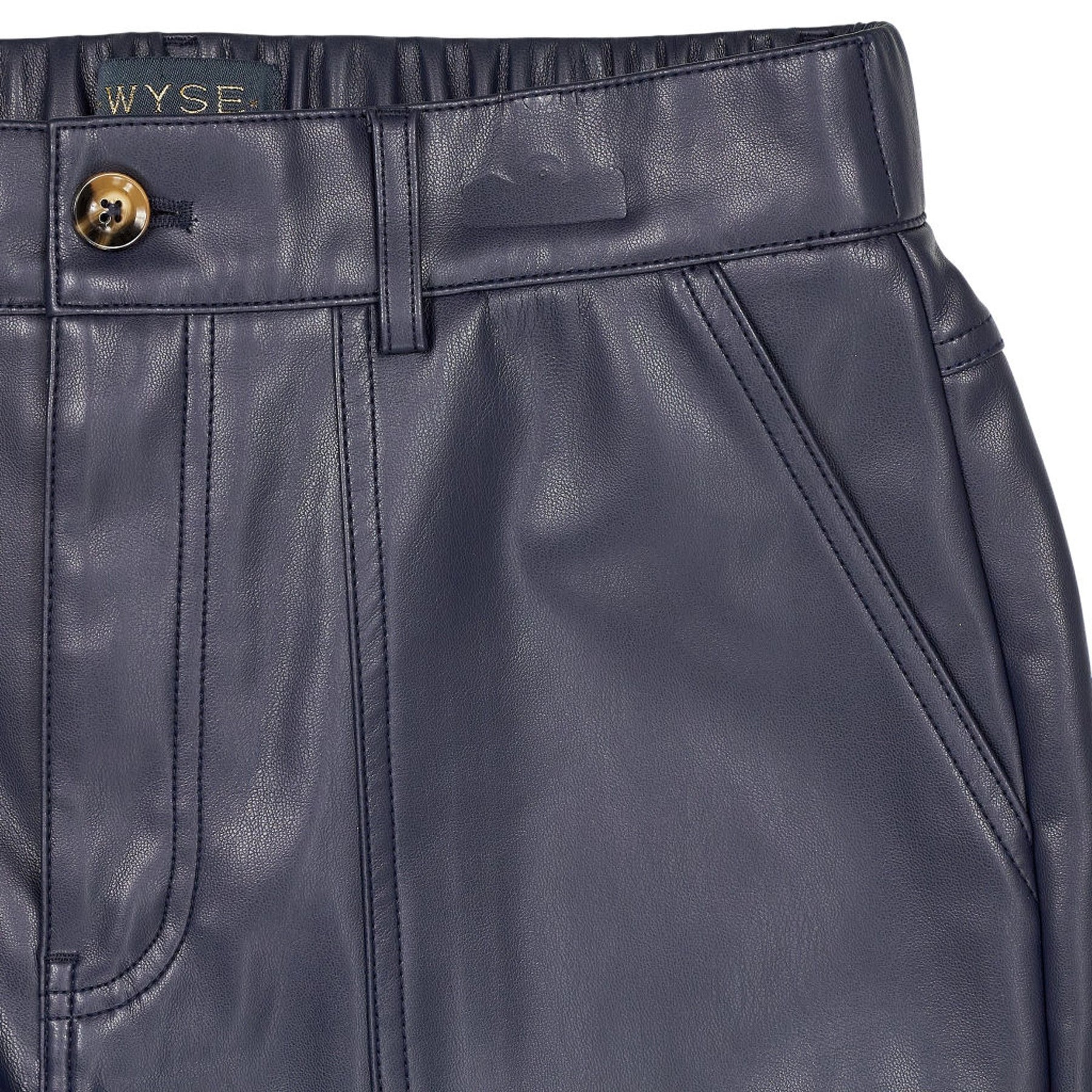 Wyse Blue Faux Leather Lara Joggers