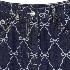 OMNES Blue Bow Pattern Denim Skirt