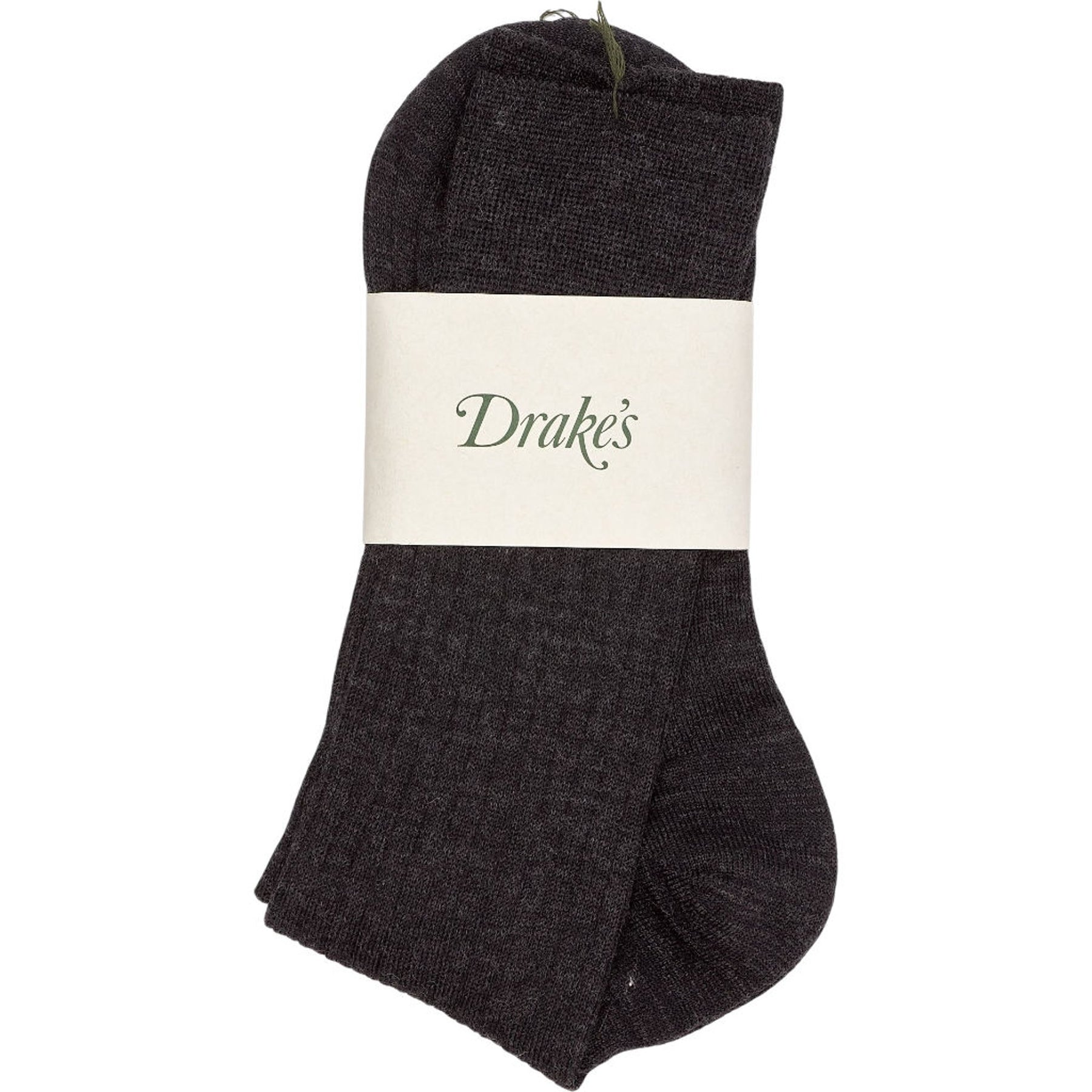 Drake's Dark Grey Merino Wool Calf Socks