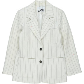 Ganni Cream Pinstripe Blazer E