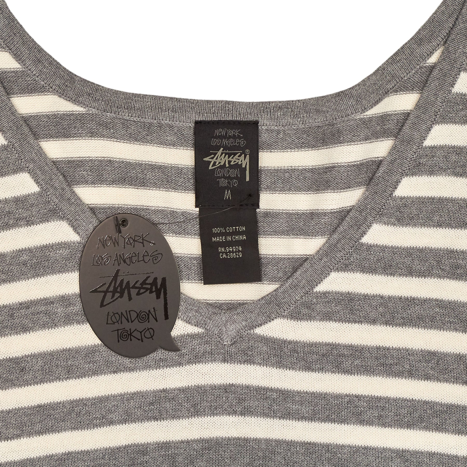 Stussy Grey White Striped Cotton T-Shirt