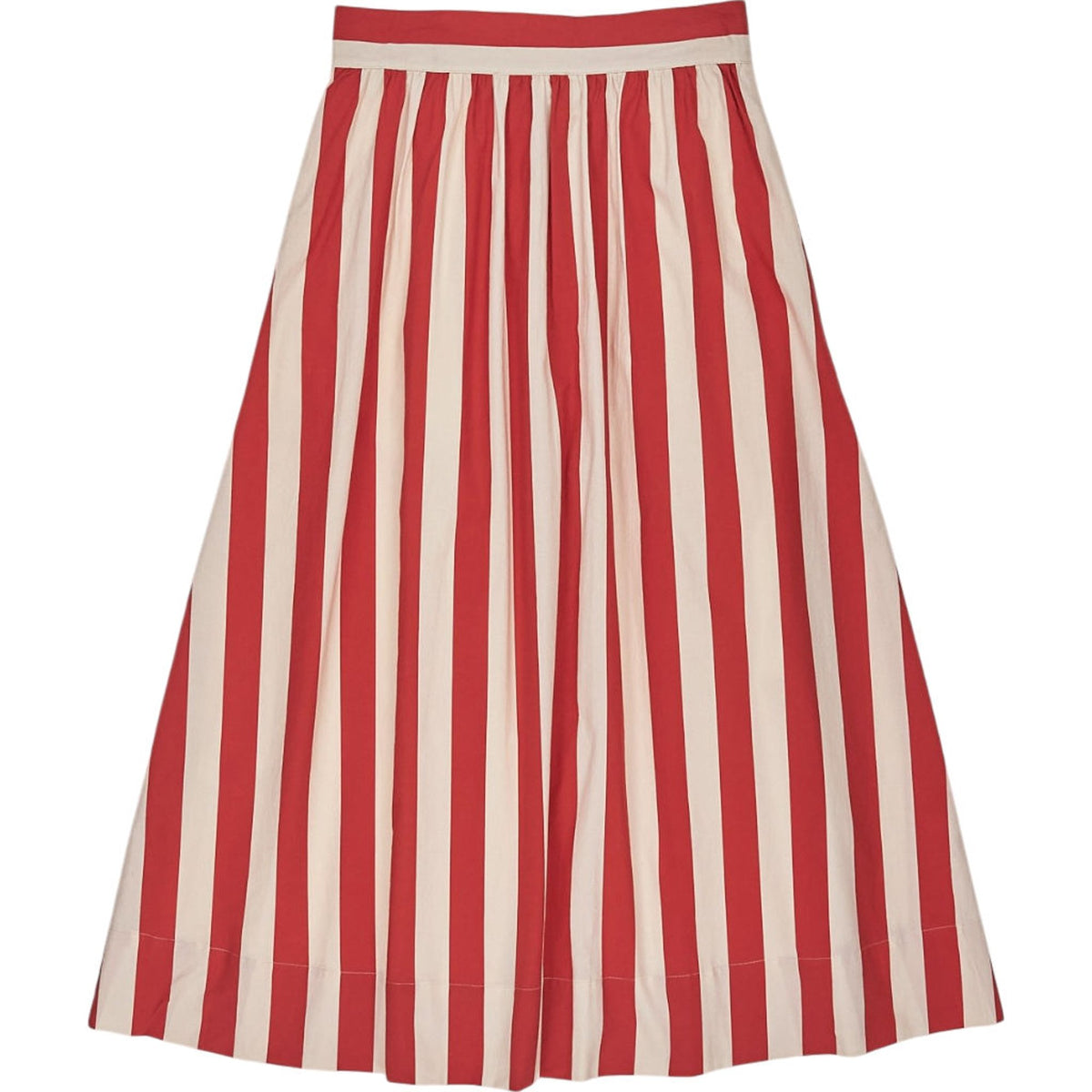Wyse Red Striped Midi Skirt