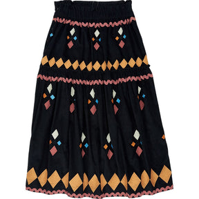 WYSE Black Embroidered Midi Skirt