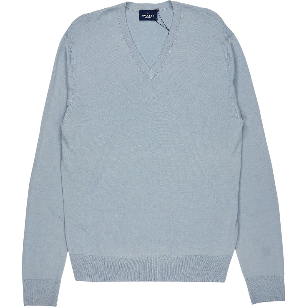 Hackett Blue Merino Silk V-Neck Jumper