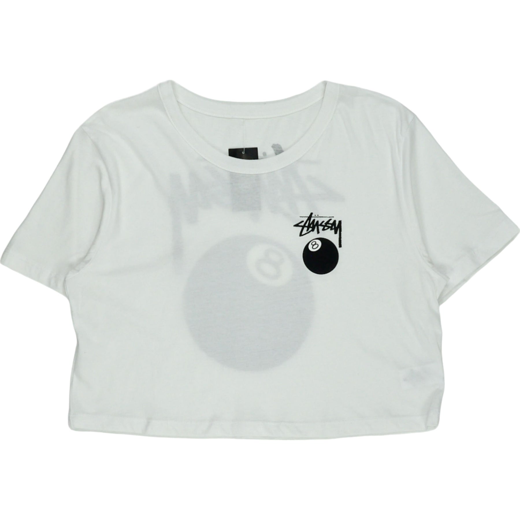 Stussy White 8 Ball Classic Cropped Tee