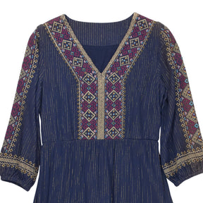WYSE Blue Lurex Embroidered Midi Dress