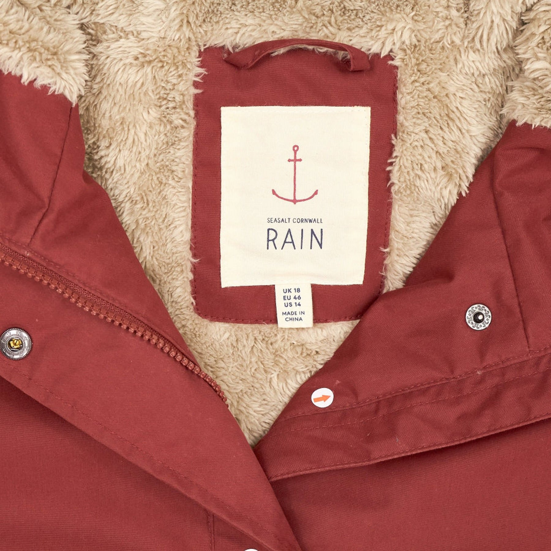 Seasalt Cornwall Red Hooded Rain Coat