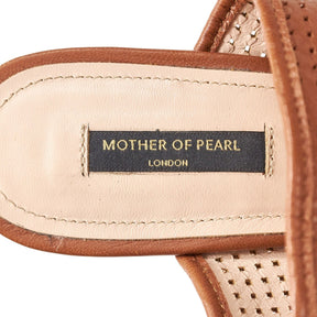 Mother of Pearl Tan Perforated Mules