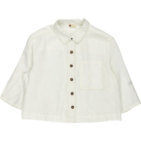 WYSE White Scalloped Button Blouse