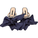 Mother of Pearl Navy Bow Heeled Sandals