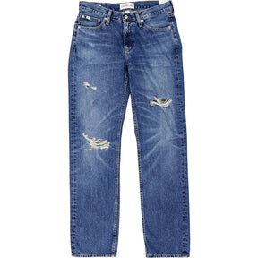 Calvin Klein Blue Distressed Low Rise Straight Jeans