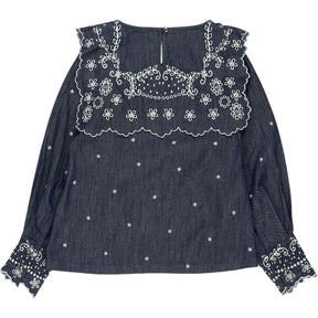 seventy + mochi Navy Embroidered Blouse