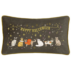 'Halloween Pawty' Embroidered Velvet Cushion