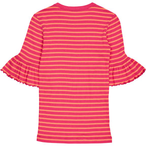 NRBY Pink Striped Ruffle Sleeve Top