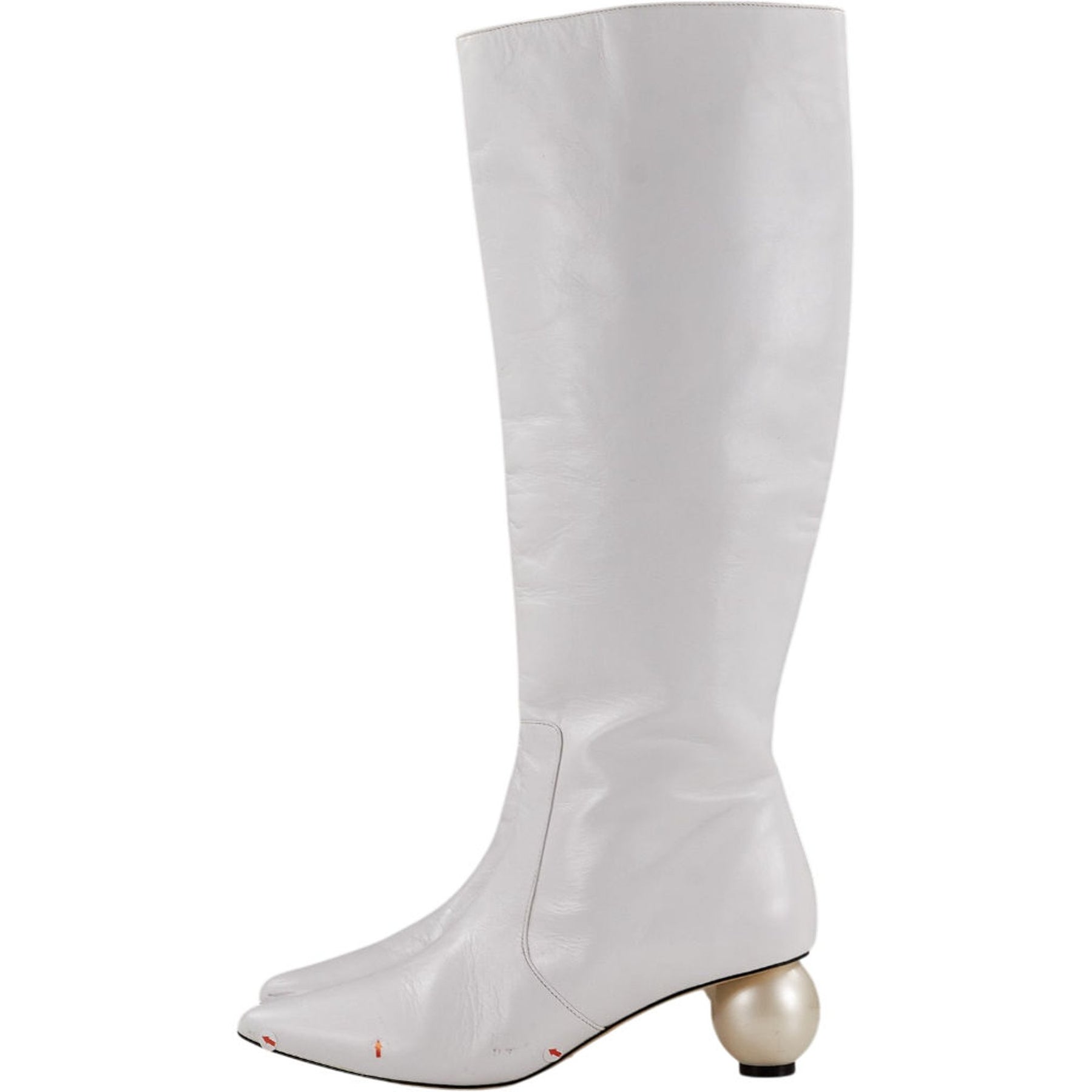White Knee-high Boots with Pearl Heel