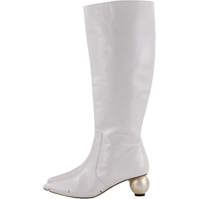 White Knee-high Boots with Pearl Heel