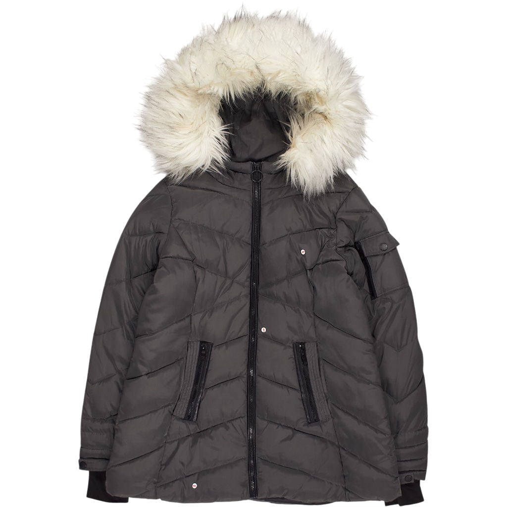 Steve Madden Grey Faux Fur Trim Puffer Jacket