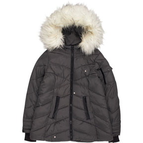 Steve Madden Grey Faux Fur Trim Puffer Jacket