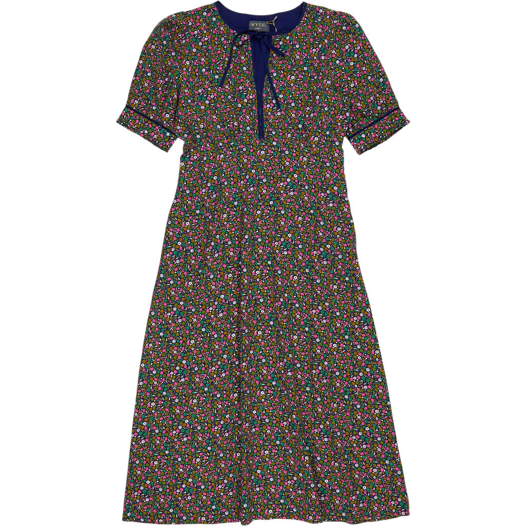 WYSE Blue Ditsy Floral Silk Dress