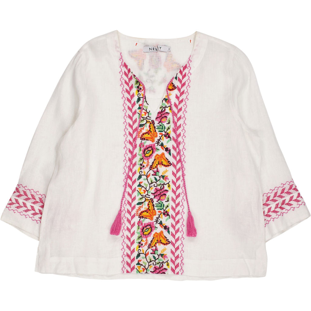 NRBY White Pink Embroidered Top