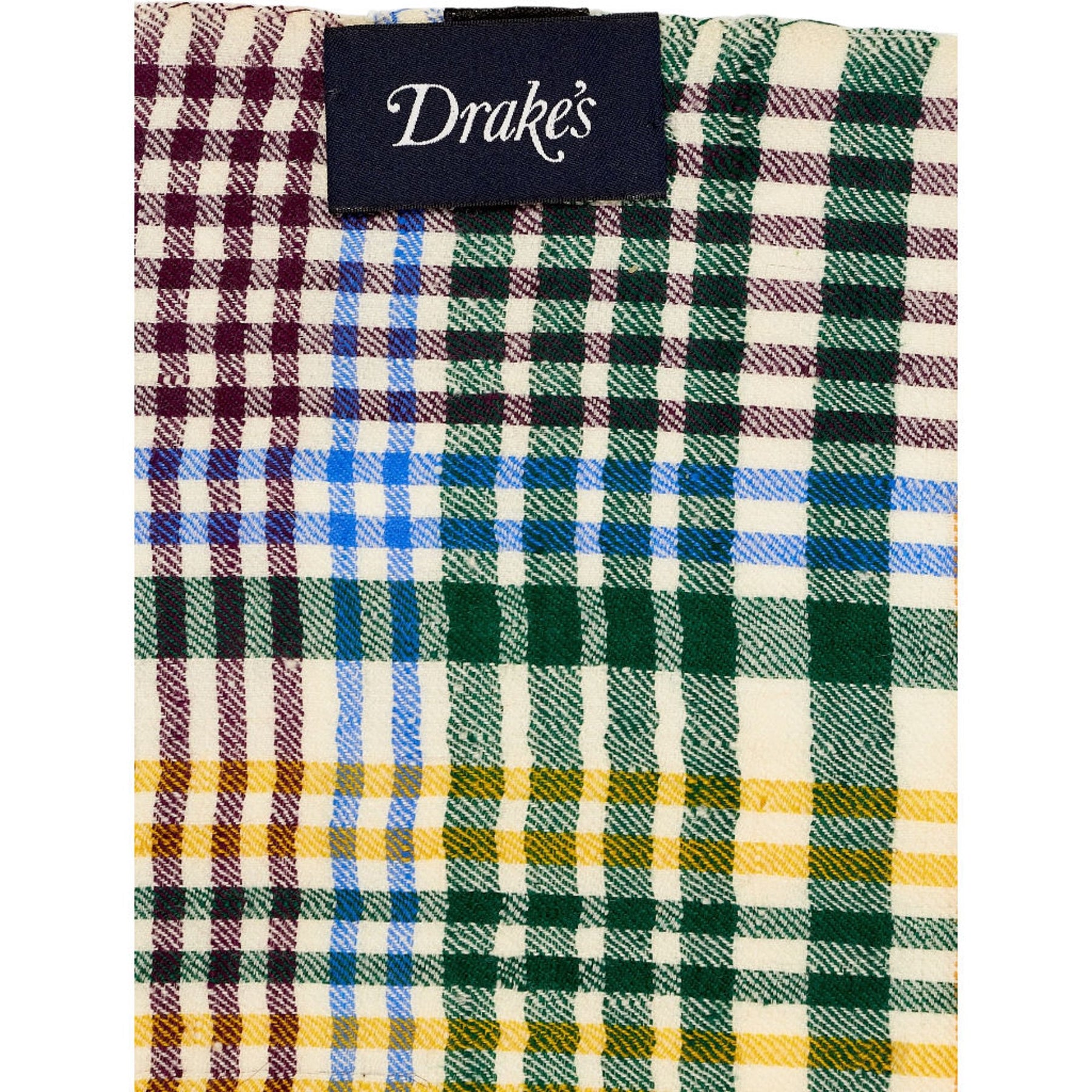 Drake's Multicoloured Check Cashmere Scarf