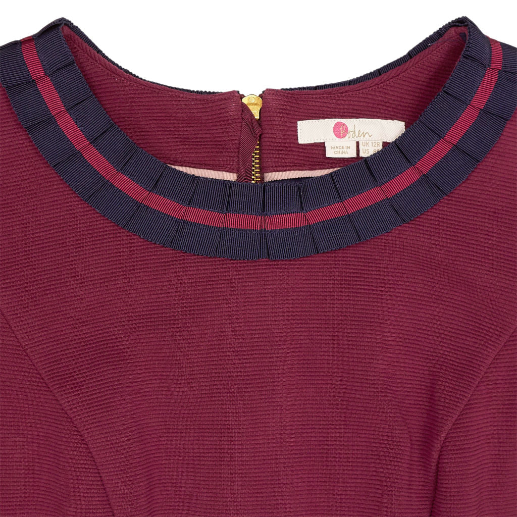 Boden Burgundy Pleated Collar Dress