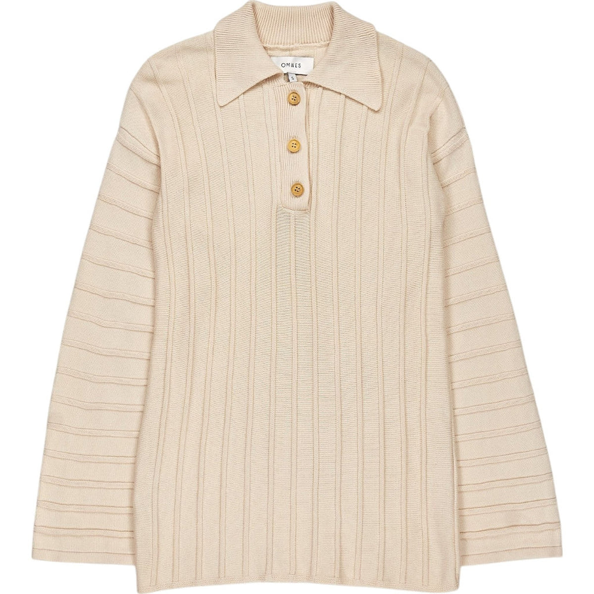 Omnes Beige Ribbed Knit Polo Jumper