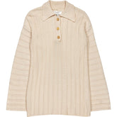 Omnes Beige Ribbed Knit Polo Jumper