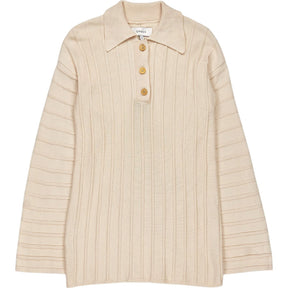 Omnes Beige Ribbed Knit Polo Jumper
