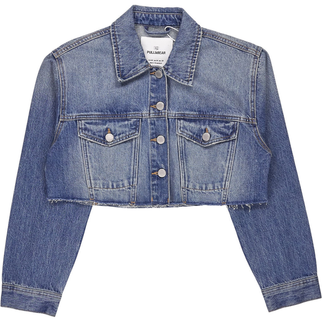 Pull & Bear Blue Cropped Denim Jacket