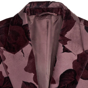 Moss Plum Floral Flocked Velvet Jacket Slim Fit