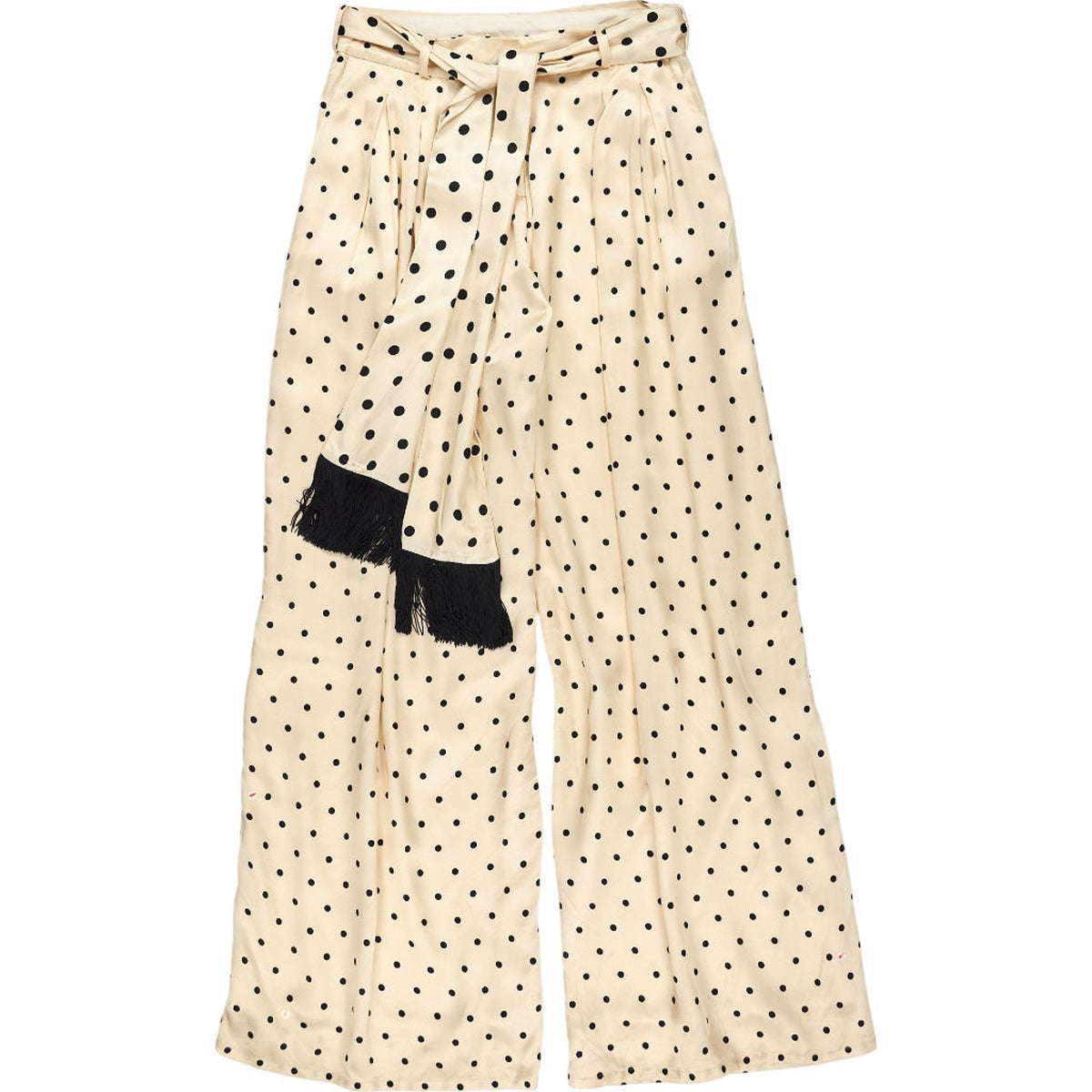 Mother of Pearl Beige Polka Dot Wide-Leg Trousers UK 12