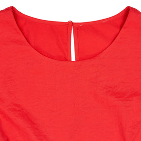Vivere Red Puff Sleeve Midi Dress