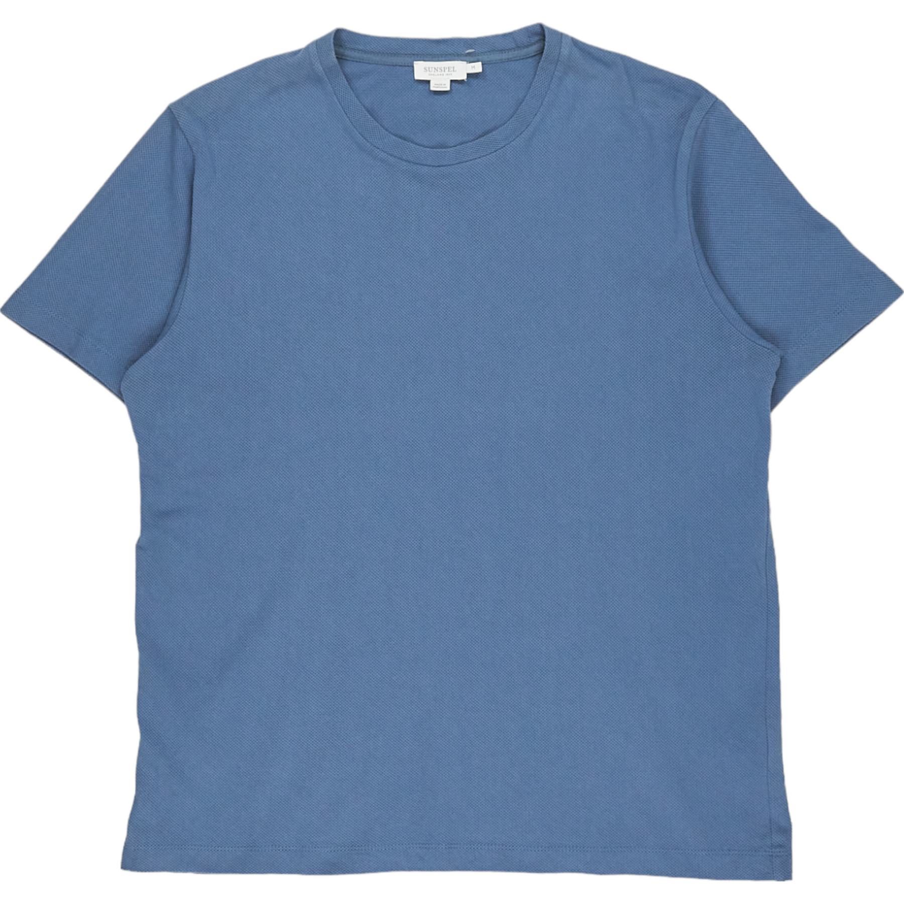 Sunspel Blue Pique Crew Neck Tee