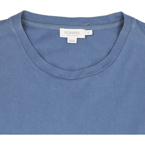 Sunspel Blue Pique Crew Neck Tee