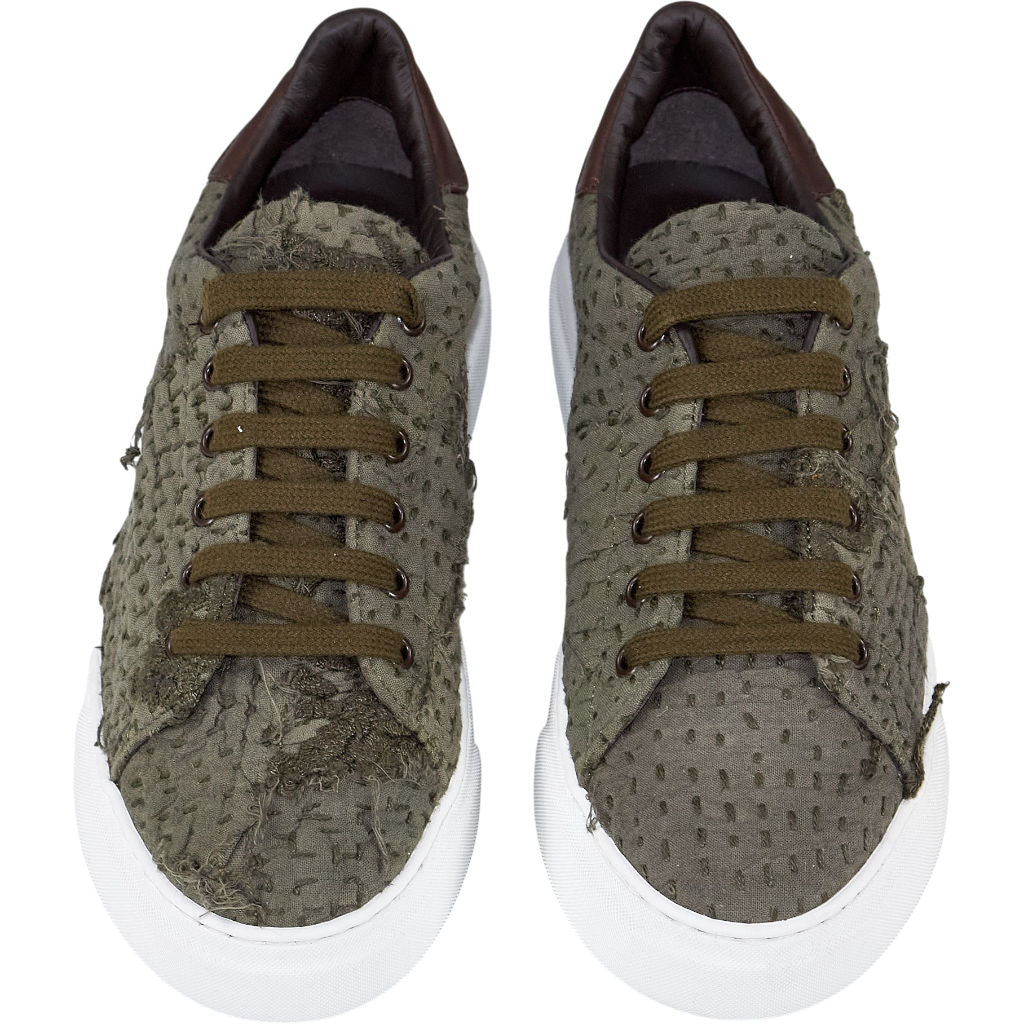 By Walid Olive Green Lace Up Trainers
