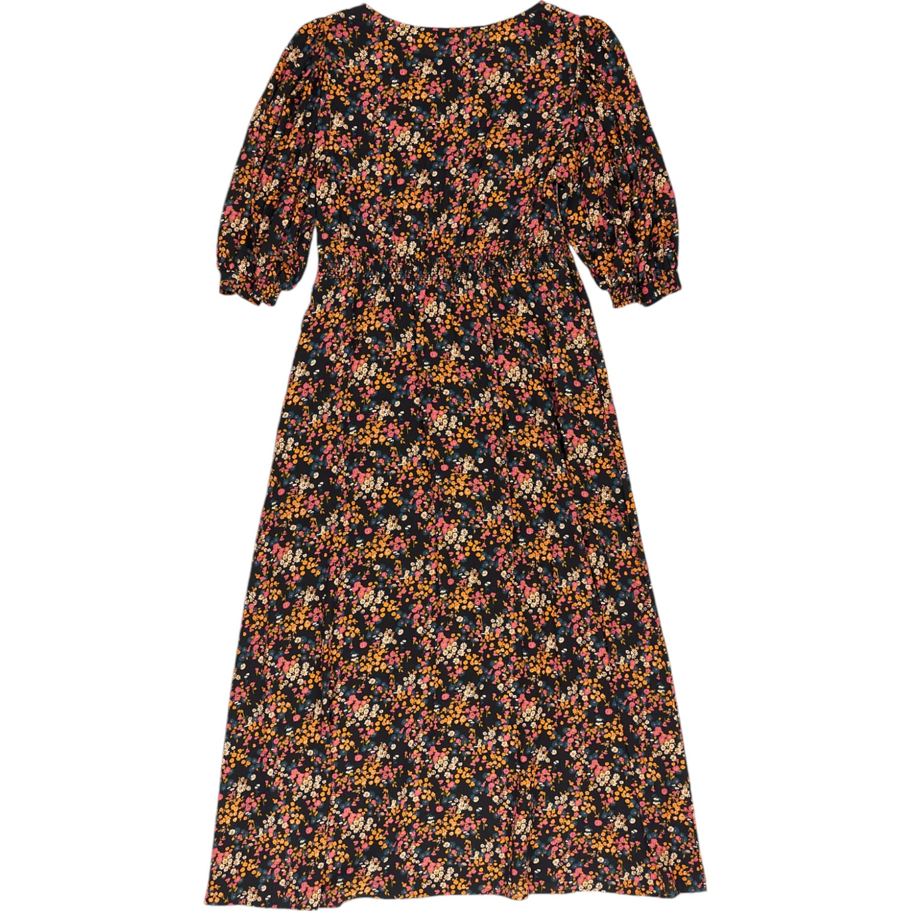 Wyse Black Floral Puff Sleeve Dress