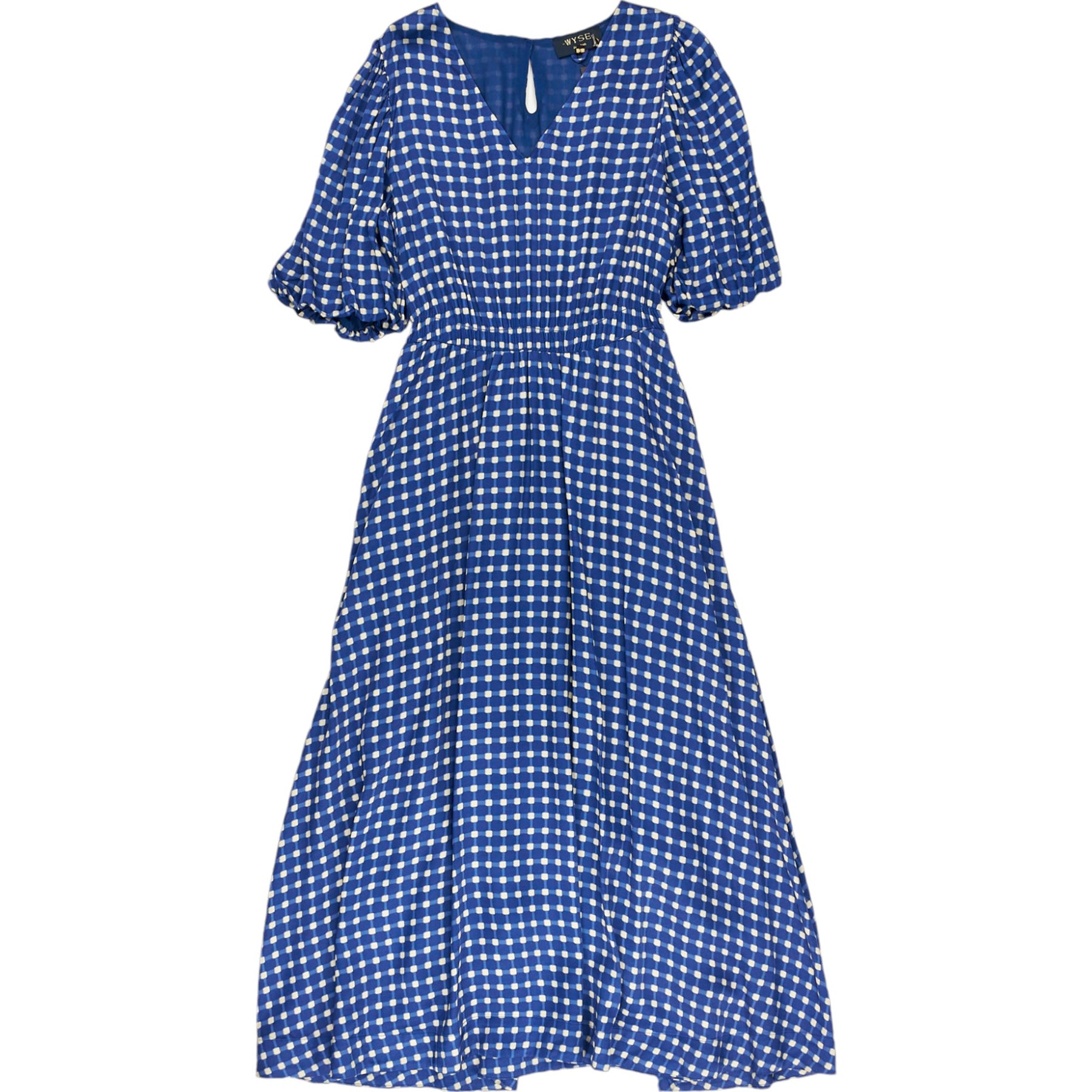 Wyse Blue/Cream Gingham Satin Dress